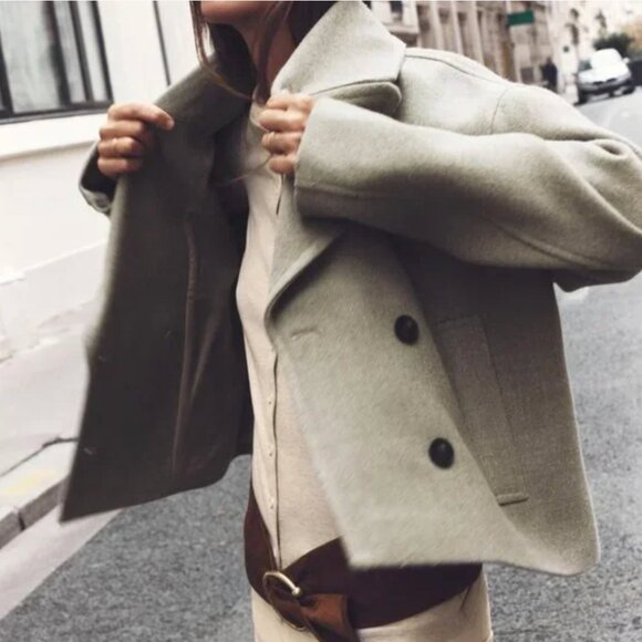 NWT ZARA SHORT DOUBLE BREASTED COAT MINK - Picture 7 of 8